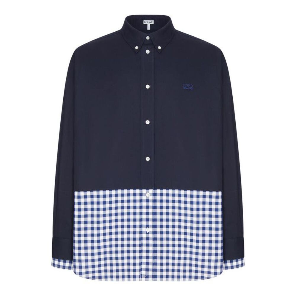 Loewe Men Lightweight Cotton Twill And Poplin Shirt With A Contrasting Hem